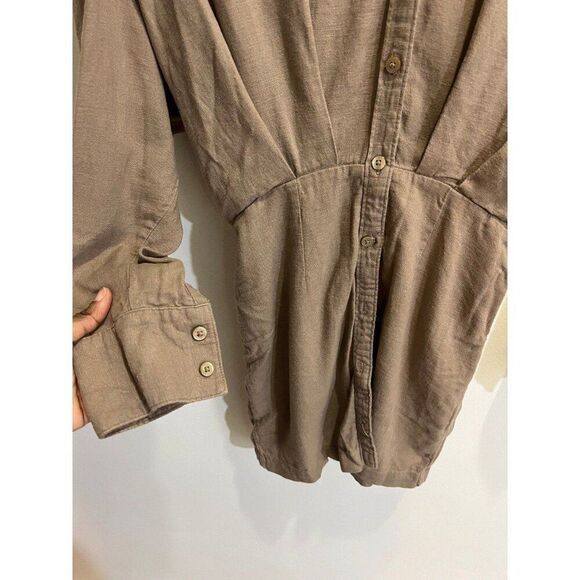 Abercrombie & Fitch Neutral Brown Linen Blend Mini Dress Minimalist Fall Chic - Picture 7 of 12